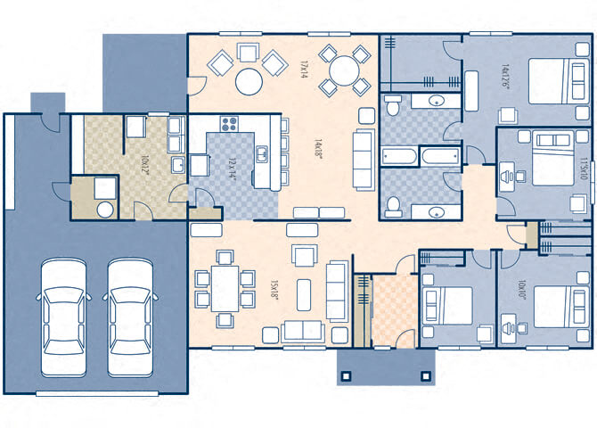 Floor plan for 4 beds, 2 baths, 2452 sqft